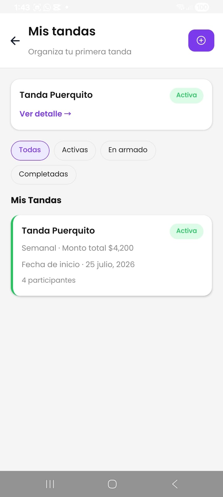 Pantalla del sorteo animado de turnos en Tanda+