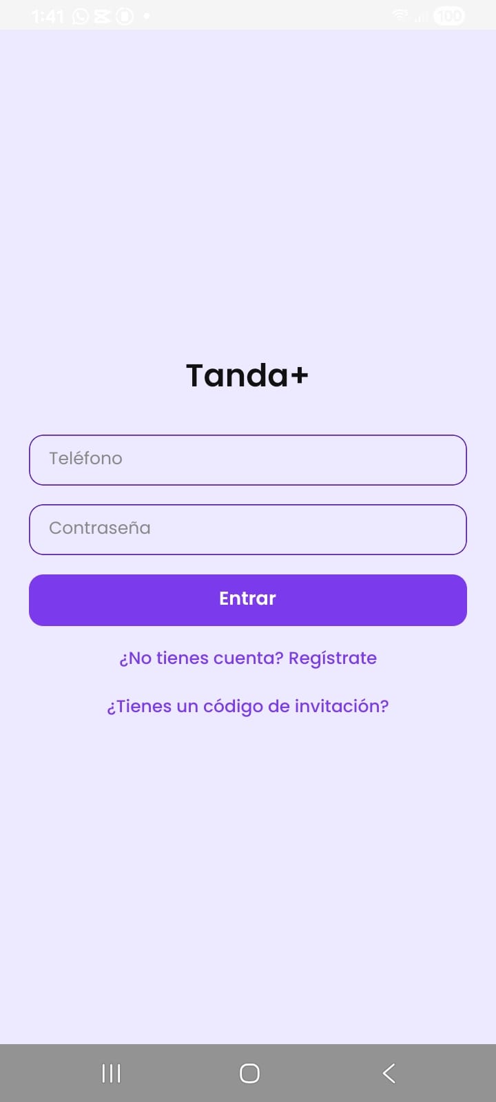 Pantalla de inicio de Tanda+ con la lista de tandas activas del usuario